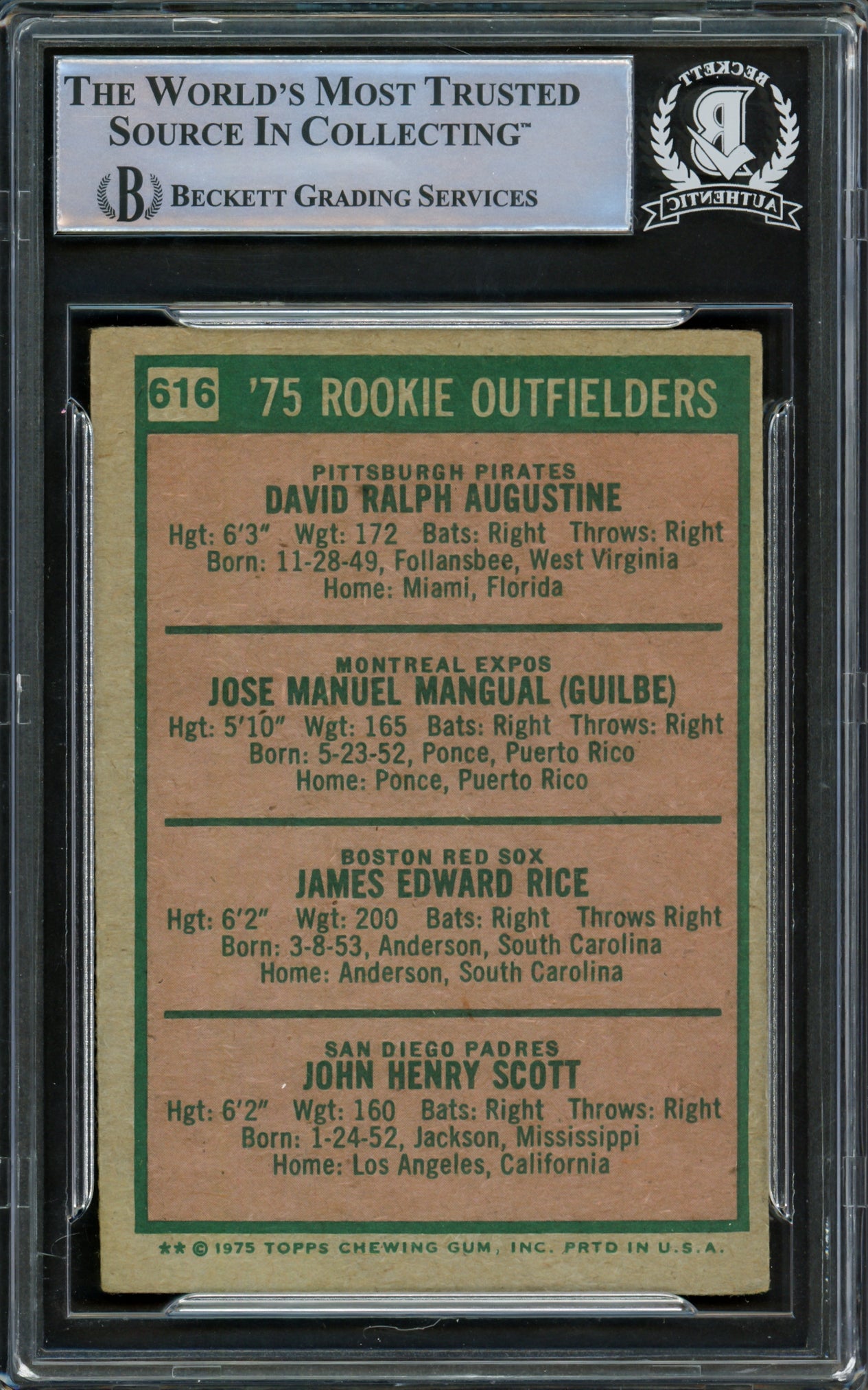 Jim Rice & Others Autographed 1975 Topps Rookie Card #616 Signed By All 4 Beckett BAS #16545448