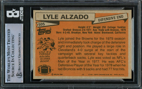 Lyle Alzado Autographed 1981 Topps Card #505 Cleveland Browns Beckett BAS #16545455