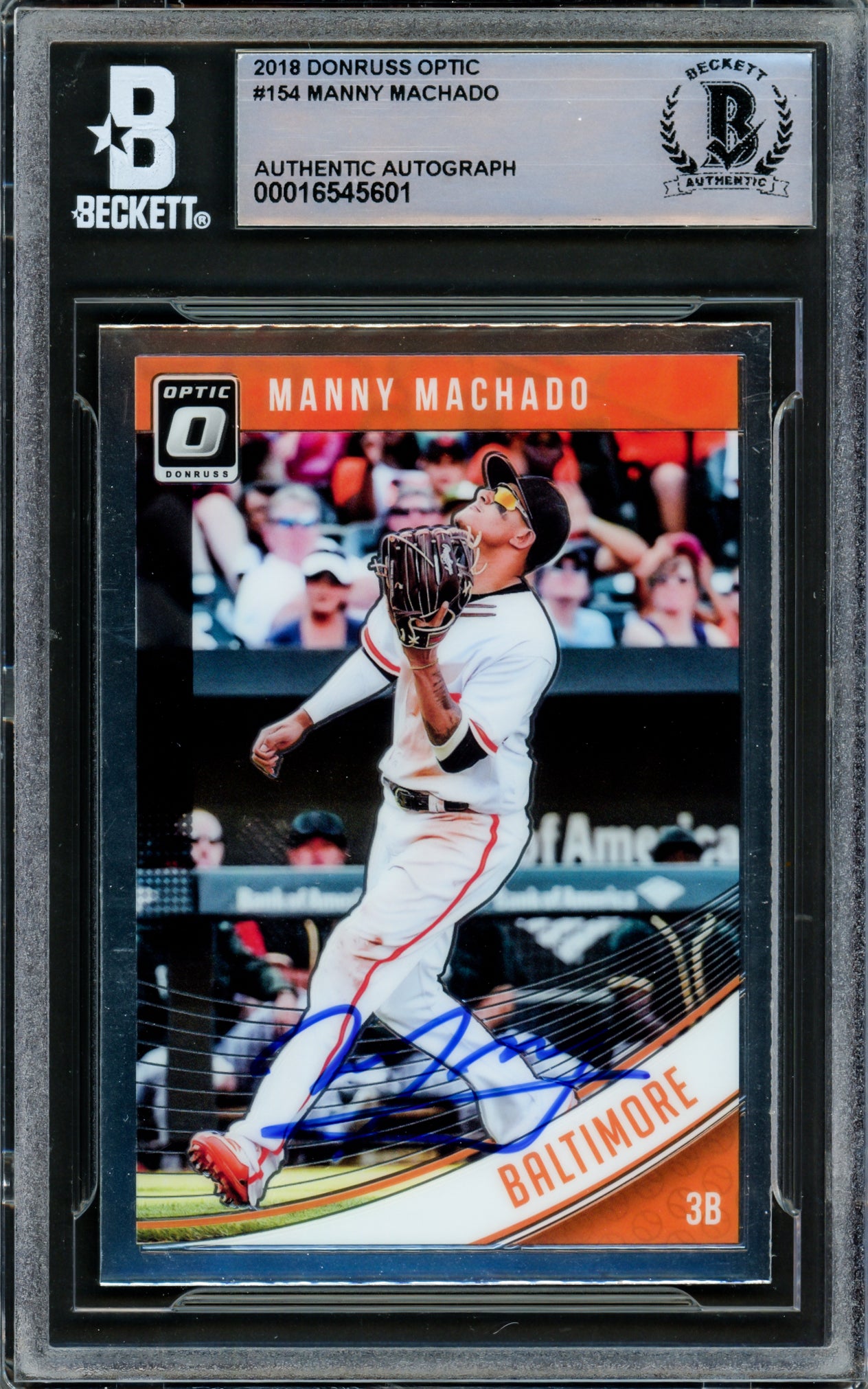 Manny Machado Autographed 2018 Donruss Optic Card #154 Baltimore Orioles Beckett BAS #16545601