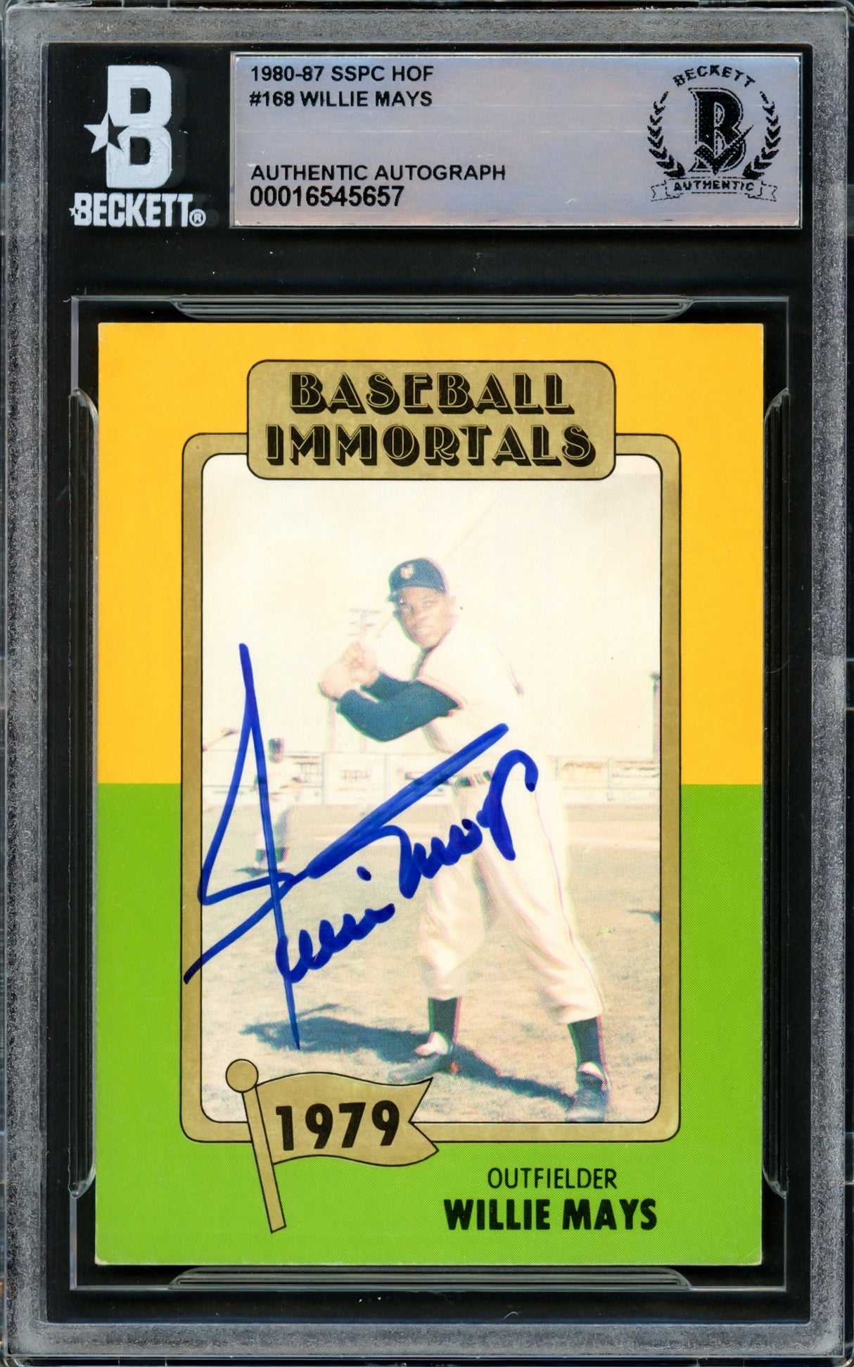 Willie Mays Autographed 1980 Baseball Immortals Card #168 San Francisco Giants Beckett BAS #16545657