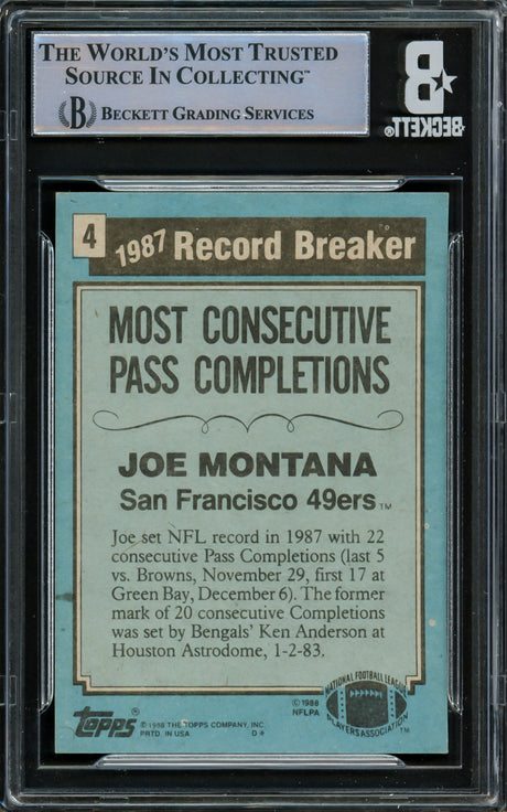 Joe Montana Autographed 1988 Topps Card #4 San Francisco 49ers Beckett BAS #16545659