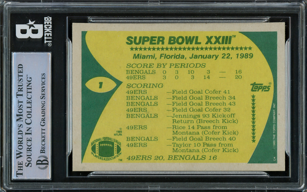 Joe Montana Autographed 1989 Topps Card #1 San Francisco 49ers Beckett BAS #16545665