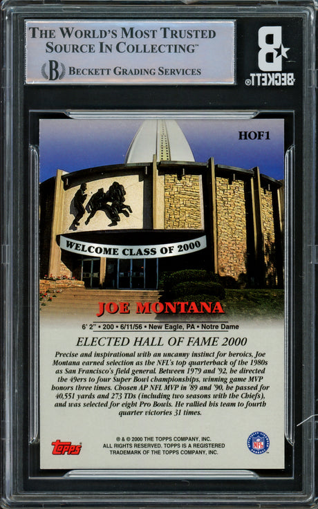 Joe Montana Autographed 2000 Topps Card #HOF1 San Francisco 49ers Beckett BAS #16545667