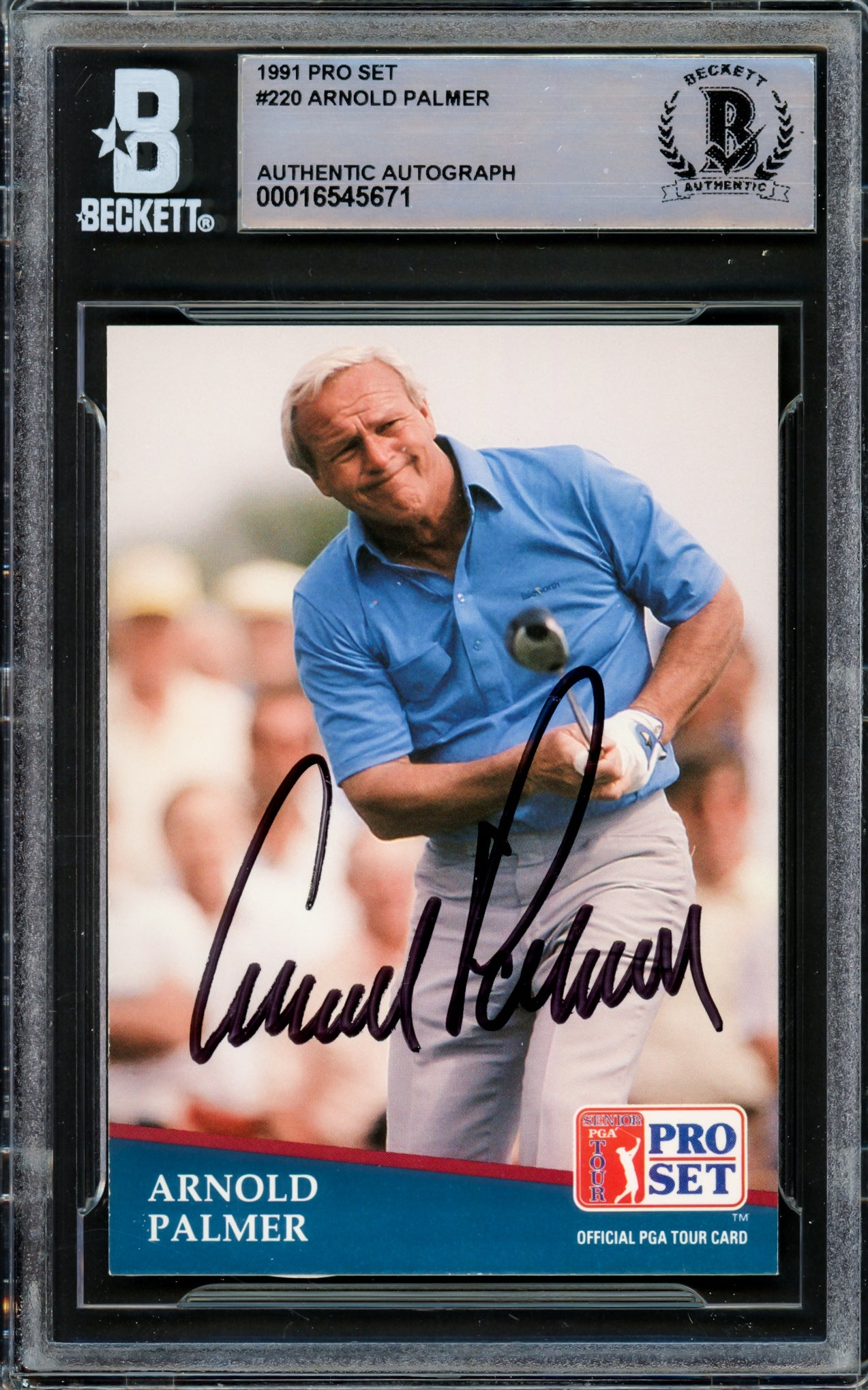 Arnold Palmer Autographed 1991 Pro Set Card #220 Beckett BAS #16545671