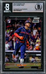 Jeremy Pena Autographed 2022 Stadium Club Rookie Card #107 Houston Astros Beckett BAS #16545677