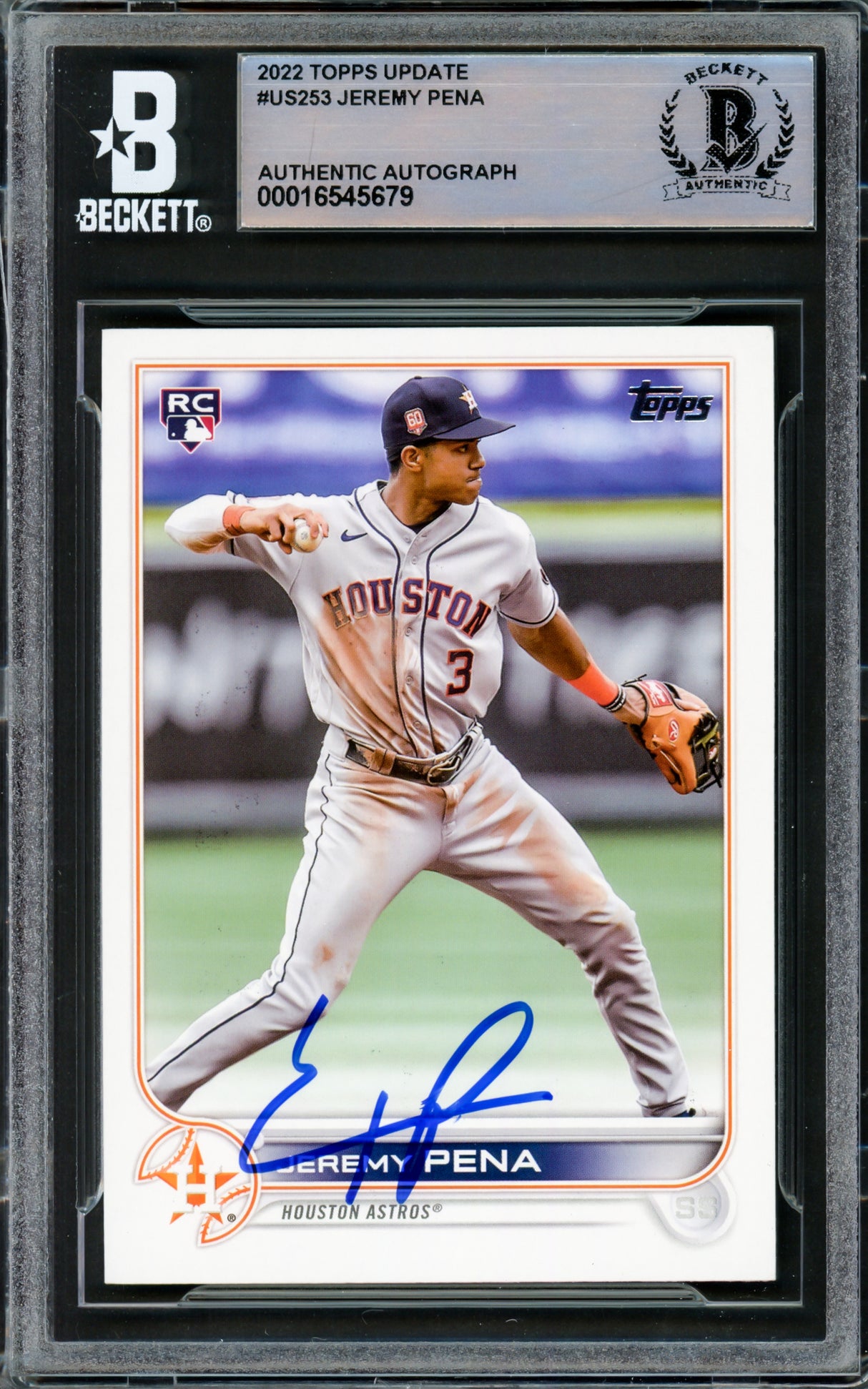 Jeremy Pena Autographed 2022 Topps Update Rookie Card #US253 Houston Astros Beckett BAS #16545679