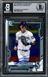Julio Rodriguez Autographed 2021 Bowman Chrome Draft Card #BDC145 Seattle Mariners Beckett BAS #16545720