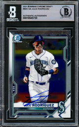 Julio Rodriguez Autographed 2021 Bowman Chrome Draft Card #BDC145 Seattle Mariners Beckett BAS #16545720