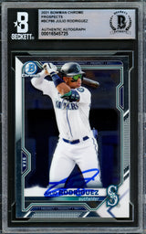 Julio Rodriguez Autographed 2021 Bowman Chrome Card #BCP86 Seattle Mariners Beckett BAS #16545725