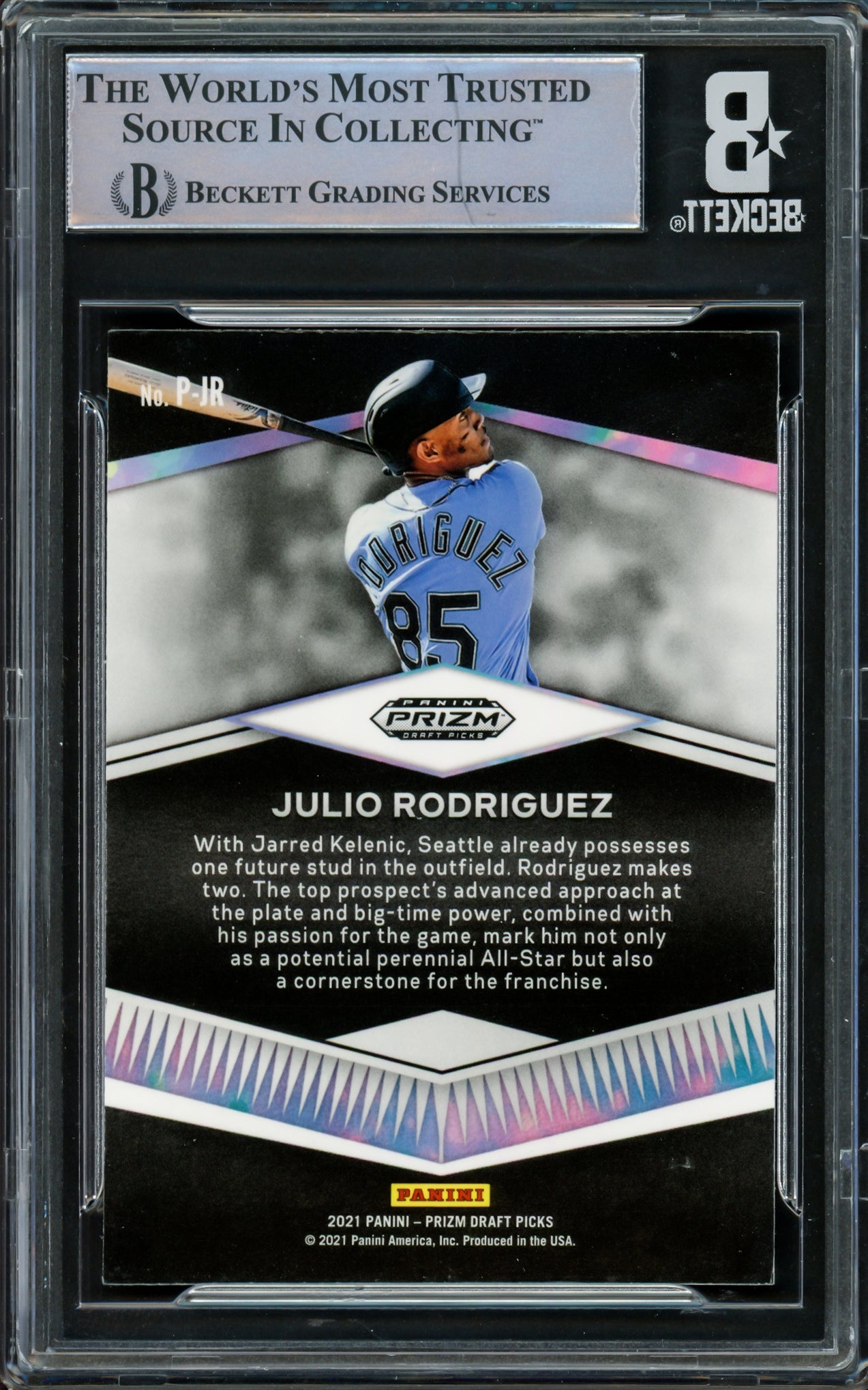 Julio Rodriguez Autographed 2021 Panini Prizm Prospects Rookie Card #P-JR Seattle Mariners Beckett BAS #16545726