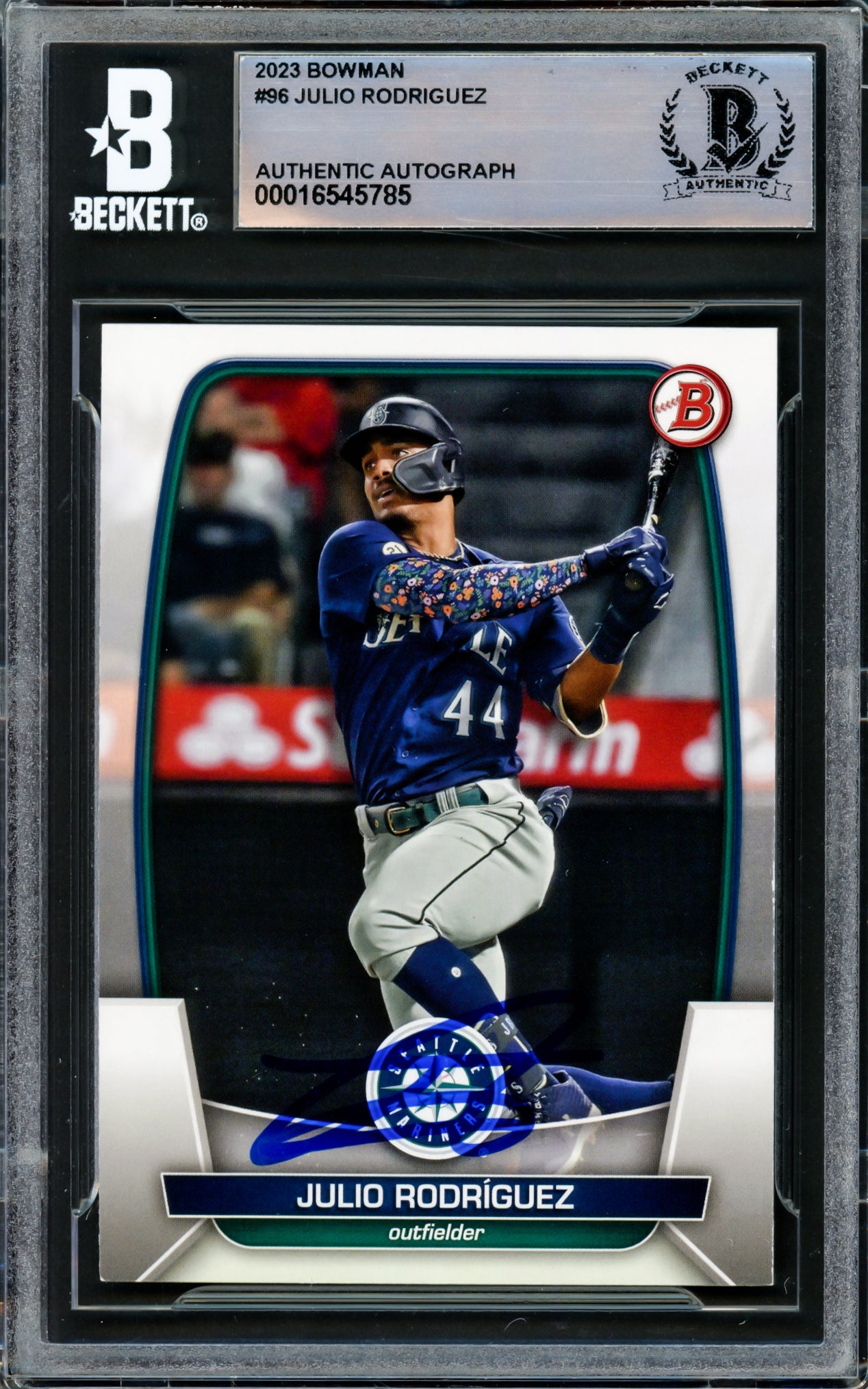 Julio Rodriguez Autographed 2023 Bowman Card #96 Seattle Mariners Beckett BAS #16545785