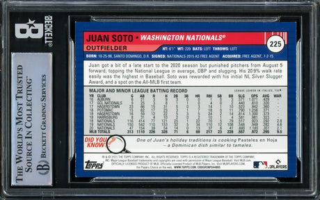 Juan Soto Autographed 2021 Topps Big League Card #225 Washington Nationals Beckett BAS #16545834