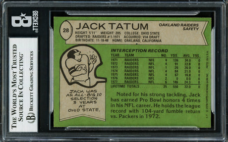 Jack Tatum Autographed 1978 Topps Card #28 Oakland Raiders Beckett BAS #16545851