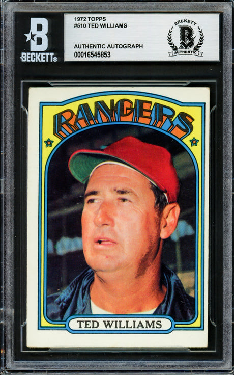 Ted Williams Autographed 1972 Topps Card #510 Texas Rangers (On Back) Beckett BAS #16545853