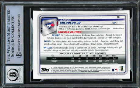 Vladimir Guerrero Jr. Autographed 2020 Bowman Chrome Card #78 Toronto Blue Jays Auto Grade Gem Mint 10 Beckett BAS #16338112