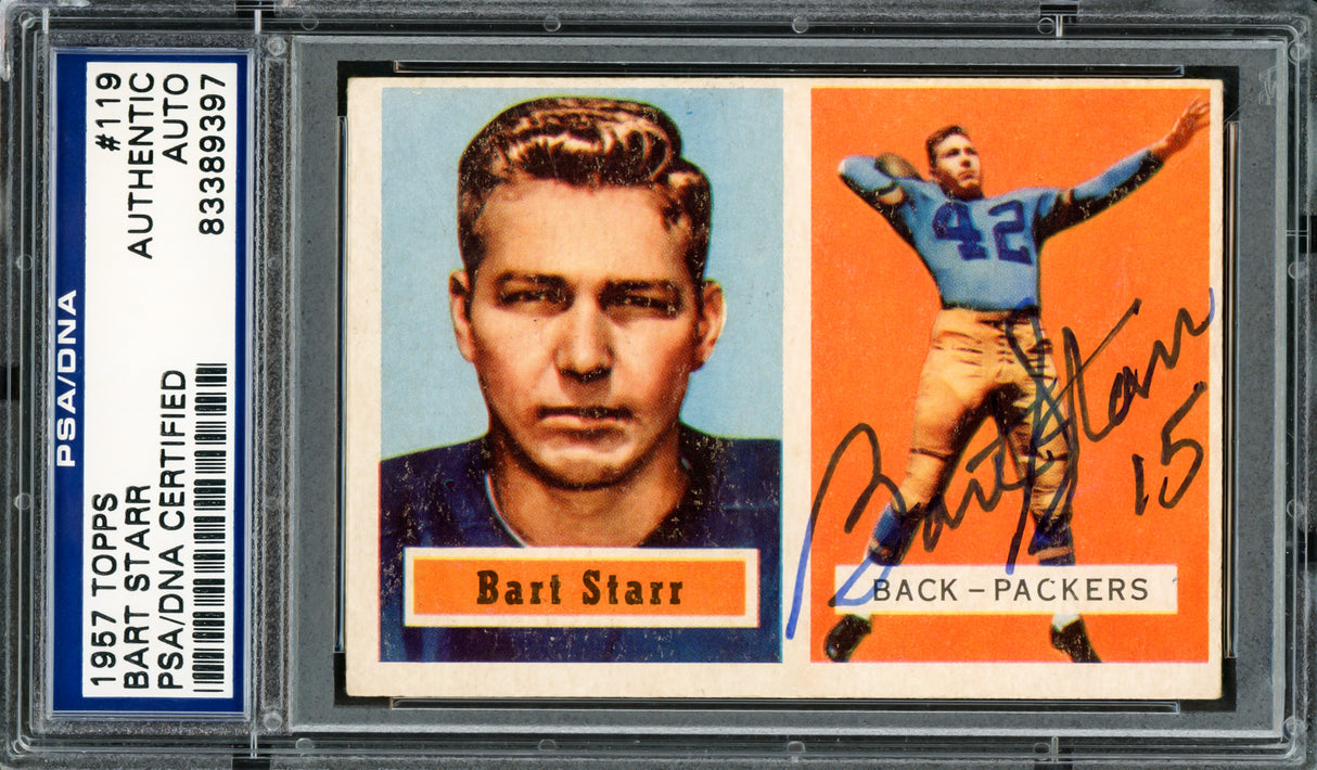Bart Starr Autographed 1957 Topps Rookie Card #119 Green Bay Packers PSA/DNA #83389397