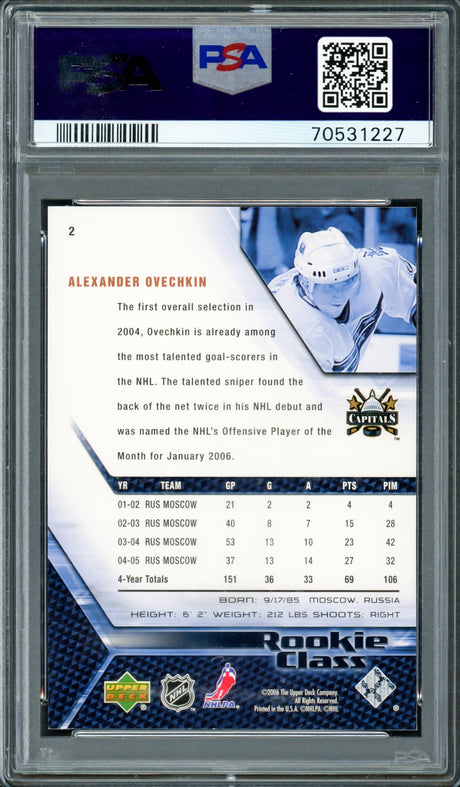 Alexander Ovechkin Autographed 2005 Upper Deck Rookie Card #2 Washington Capitals PSA 10 Auto Grade Gem Mint 10 PSA/DNA #70531227