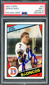 John Elway Autographed 1984 Topps Rookie Card #63 Denver Broncos PSA 7 Auto Grade Gem Mint 10 PSA/DNA #82035647