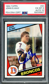 John Elway Autographed 1984 Topps Rookie Card #63 Denver Broncos PSA 6 Auto Grade Gem Mint 10 PSA/DNA #82035667