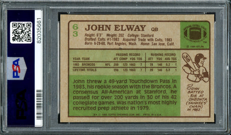 John Elway Autographed 1984 Topps Rookie Card #63 Denver Broncos PSA 5 Auto Grade Gem Mint 10 PSA/DNA #82035661