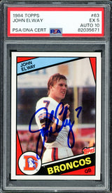 John Elway Autographed 1984 Topps Rookie Card #63 Denver Broncos PSA 5 Auto Grade Gem Mint 10 PSA/DNA #82035671