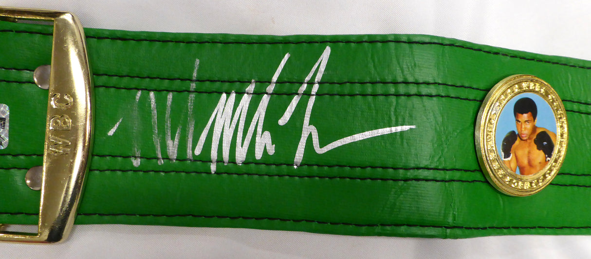 Mike Tyson Autographed Green WBC World Championship Belt (Smudged) Beckett BAS QR #BJ04149