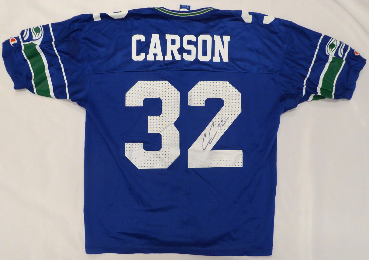 Seattle Seahawks Chris Carson Autographed Custom Blue Champion Jersey JSA #WPP267963