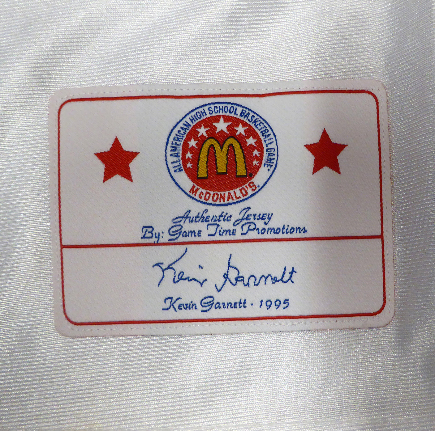 Kevin Garnett Autographed White 1995 McDonald's All American Jersey Size 48 Beckett BAS QR #BR84864