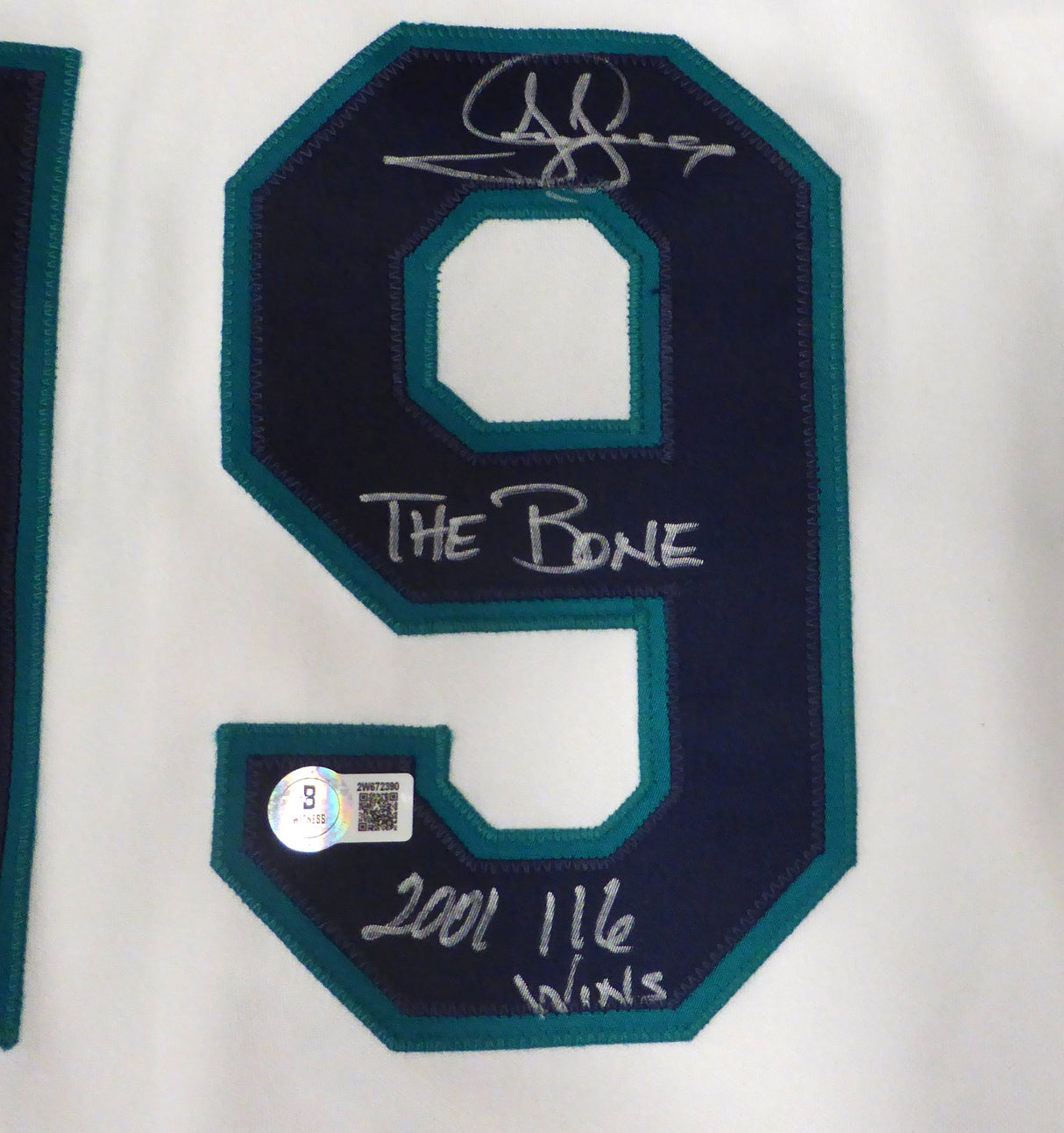 Seattle Mariners Jay Buhner Autographed White Authentic Russell Size 44 Jersey "The Bone & 2001 116 Wins" Beckett BAS QR #2W672390