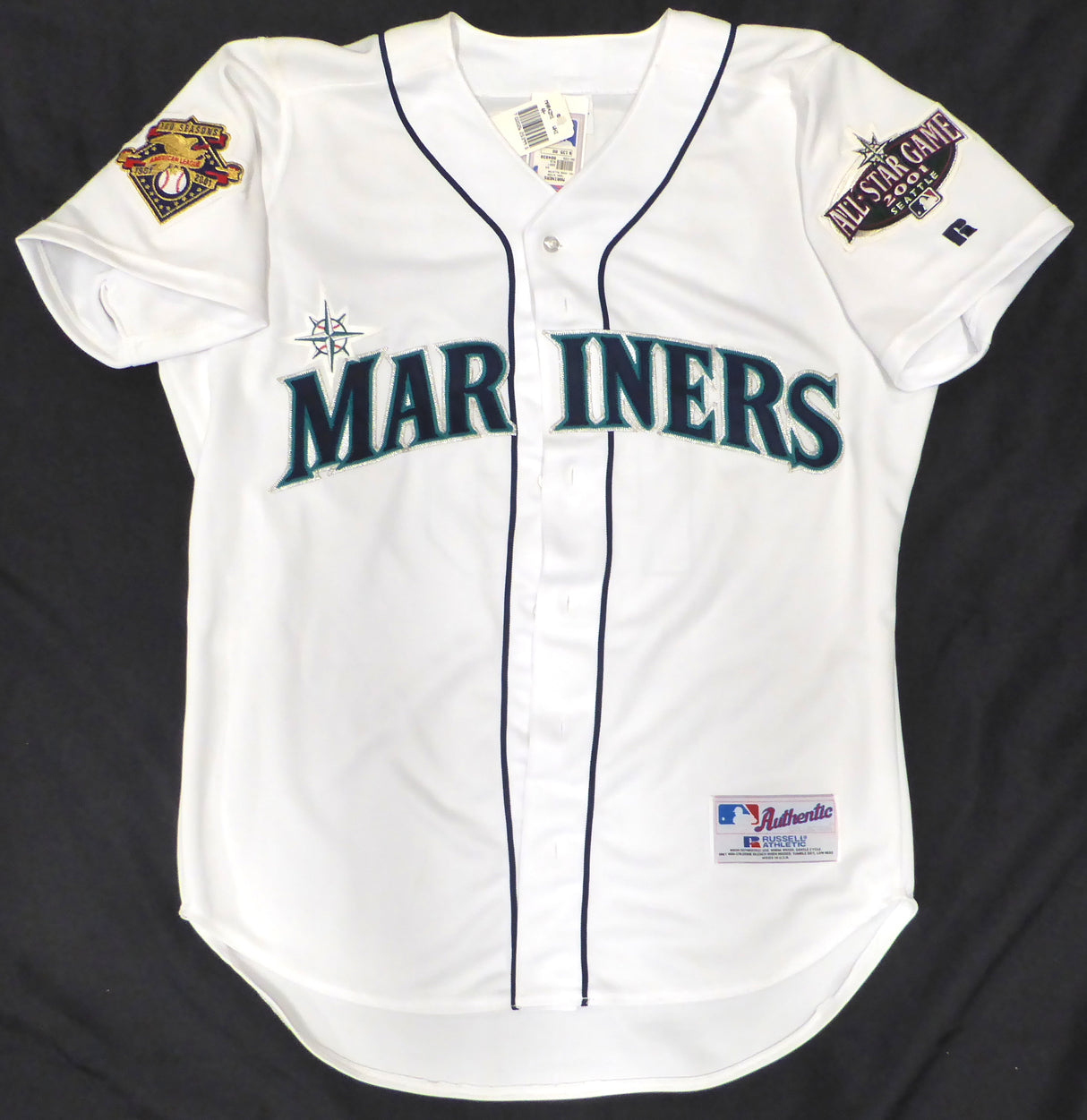 Seattle Mariners Jay Buhner Autographed White Authentic Russell Size 44 Jersey "The Bone & 2001 116 Wins" Beckett BAS QR #2W672390