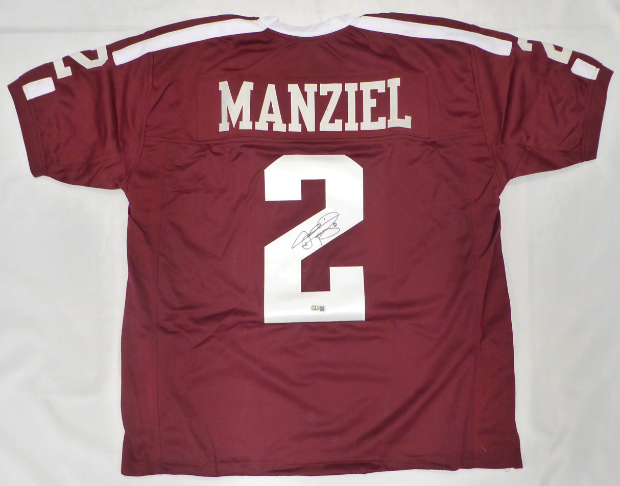 Texas A & M Aggies Johnny Manziel Autographed Maroon Jersey Beckett BAS QR #BR88748