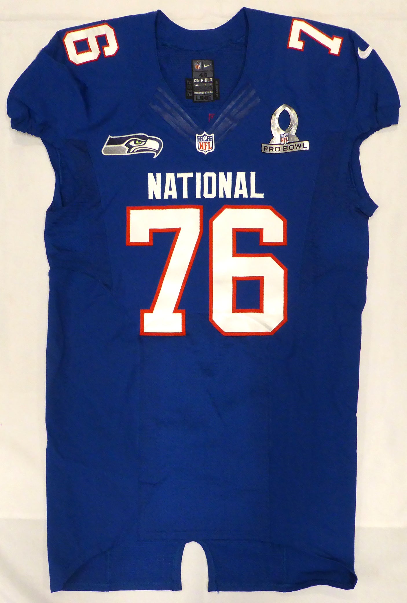 Unsigned Russell Okung Blue Nike Seattle Seahawks Game Issued Jersey 2013 Pro Bowl SKU #239840