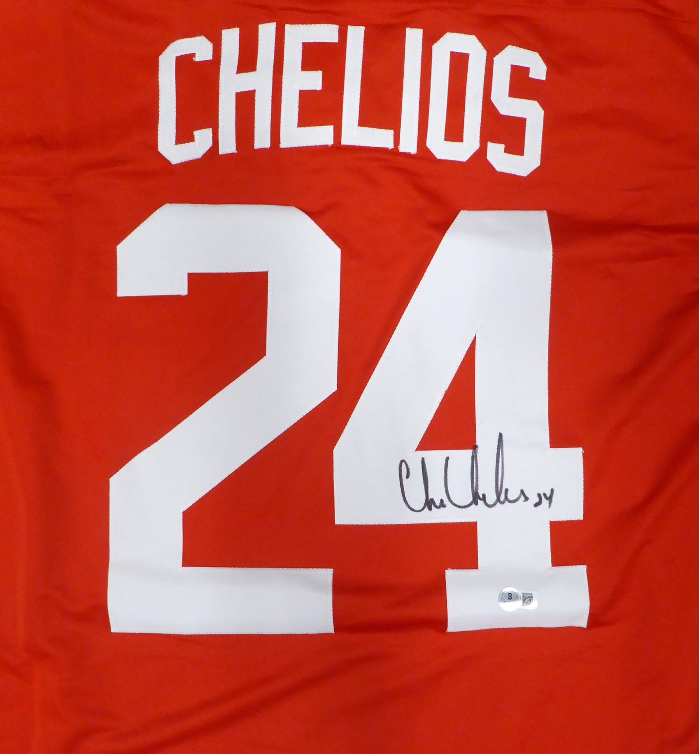 Chicago Black Hawks Chris Chelios Autographed Red Jersey Beckett BAS QR #BR49244