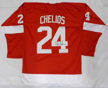 Chicago Black Hawks Chris Chelios Autographed Red Jersey Beckett BAS QR #BR49244