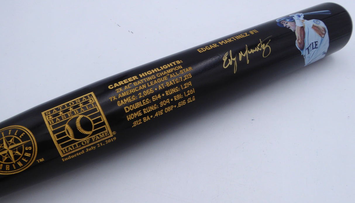 Edgar Martinez Autographed Black Hall Of Fame Bat Seattle Mariners MCS Holo #51316
