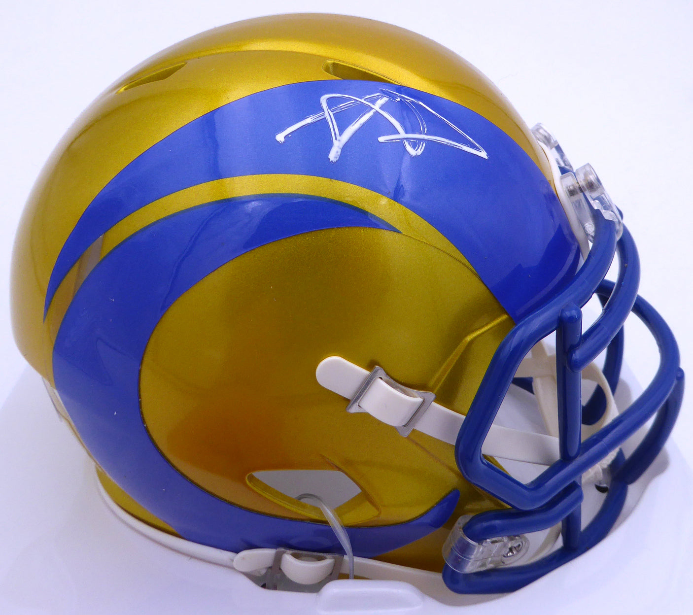 Aaron Donald Autographed Los Angeles Rams Flash Yellow Mini Helmet (Smudged) Beckett BAS QR #1W441347
