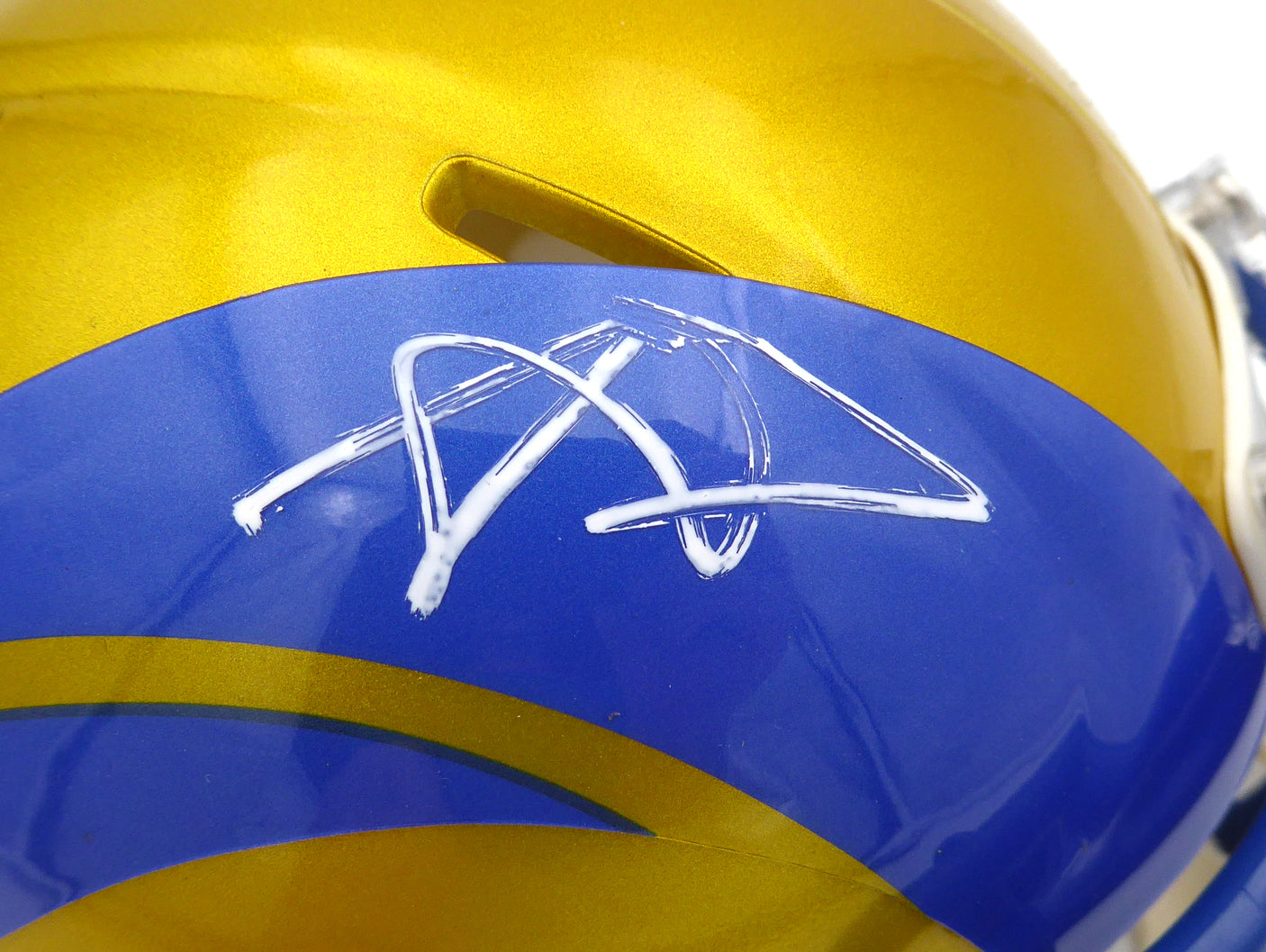Aaron Donald Autographed Los Angeles Rams Flash Yellow Mini Helmet (Smudged) Beckett BAS QR #1W441347