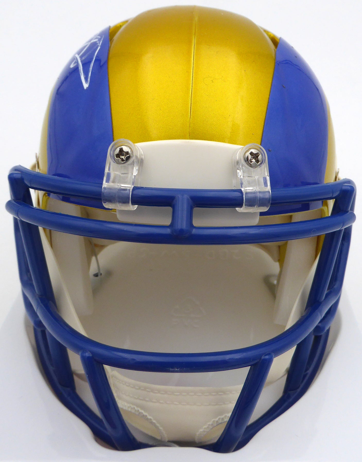 Aaron Donald Autographed Los Angeles Rams Flash Yellow Mini Helmet (Smudged) Beckett BAS QR #1W441347