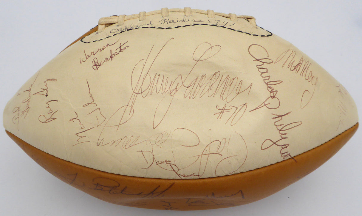 1977 Oakland Raiders Autographed Football With 40 Signatures Including John Madden Beckett BAS QR #AD40716