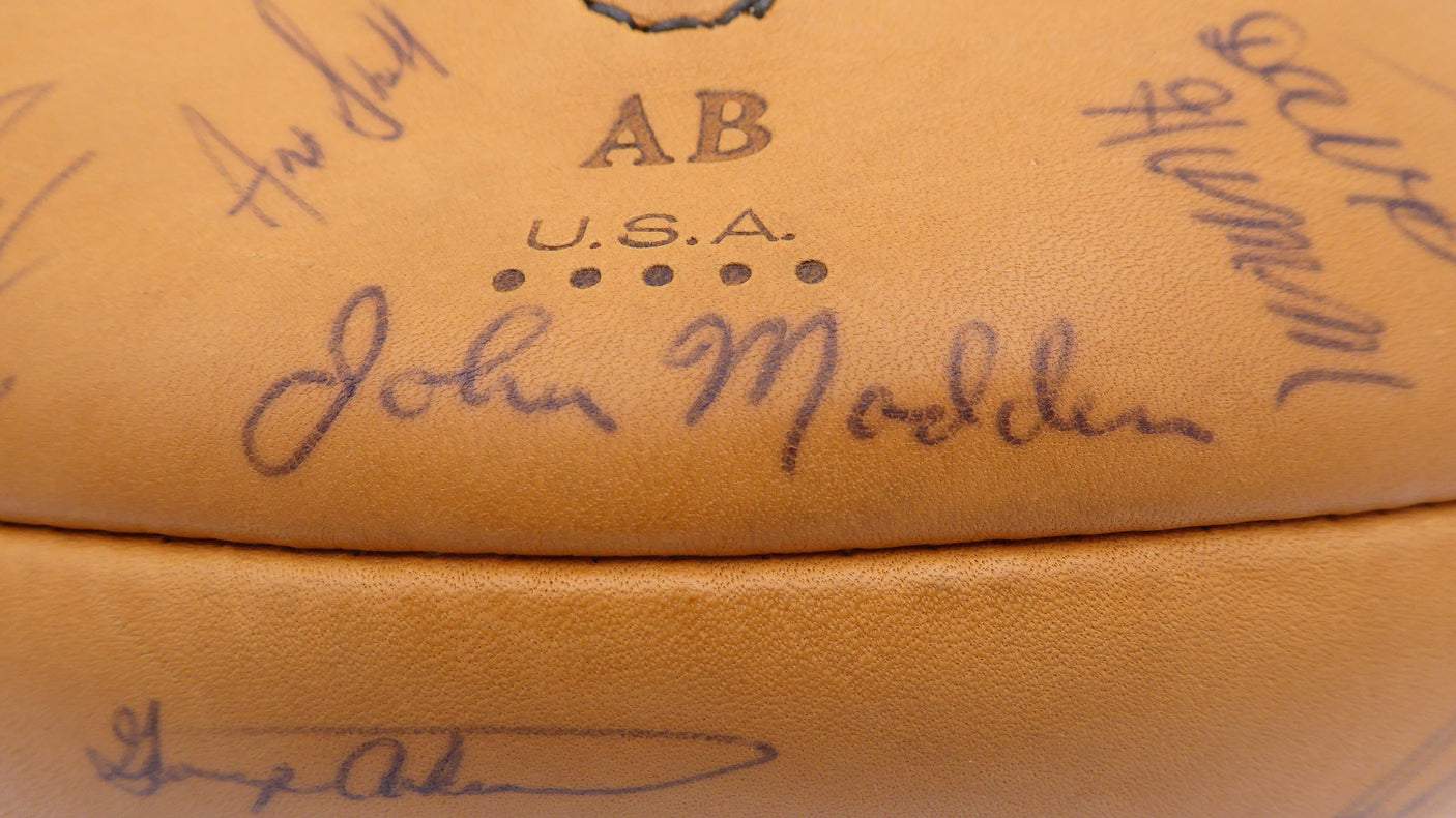 1977 Oakland Raiders Autographed Football With 40 Signatures Including John Madden Beckett BAS QR #AD40716