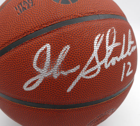 John Stockton Autographed Basketball Utah Jazz (Smudged) Beckett BAS QR #1W271700