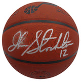 John Stockton Autographed Basketball Utah Jazz (Smudged) Beckett BAS QR #1W271705