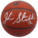 John Stockton Autographed Basketball Utah Jazz (Smudged) Beckett BAS QR #1W271720