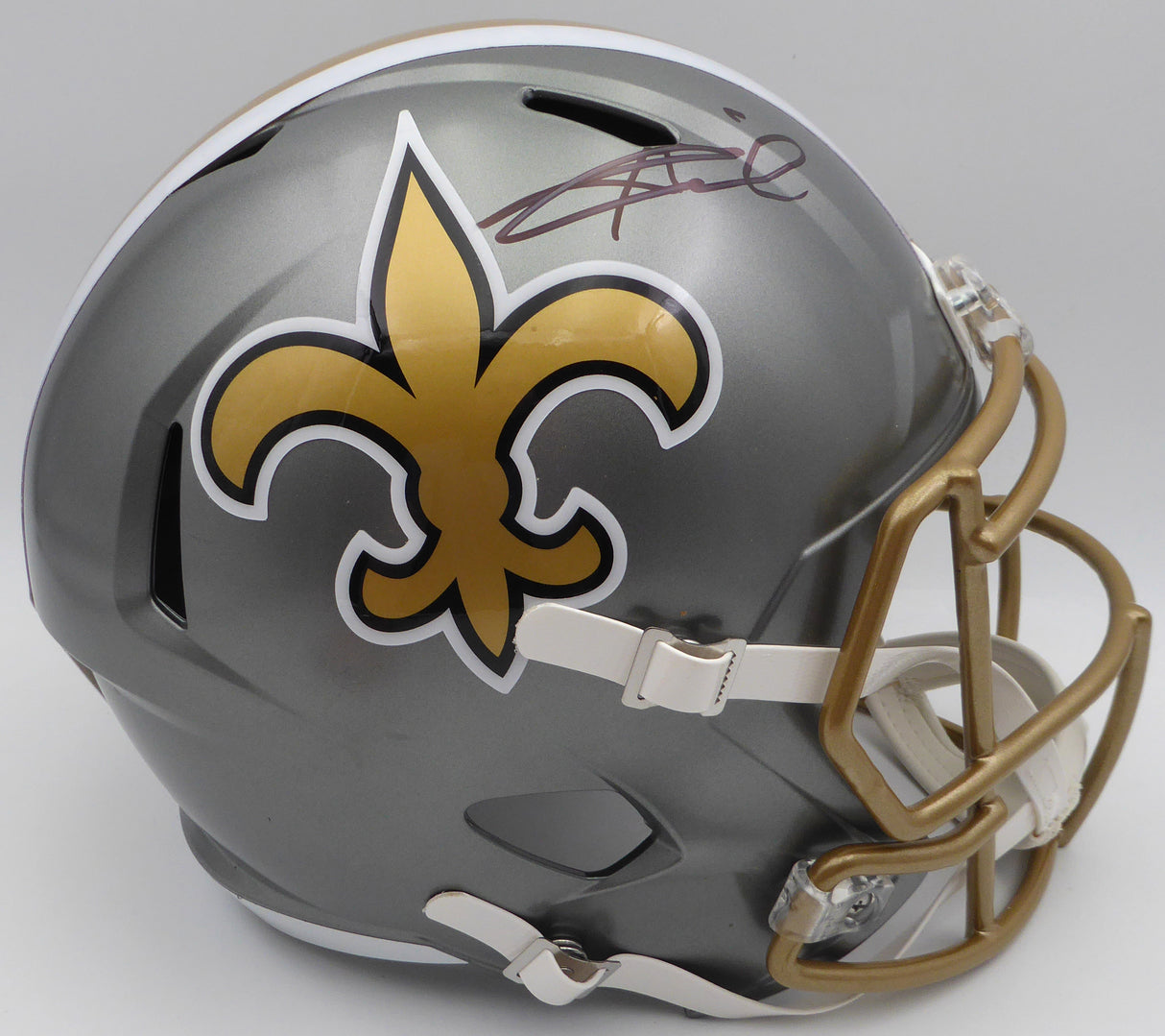 Alvin Kamara Autographed Flash Gold Full Size Replica Helmet New Orleans Saints Beckett BAS QR #1W403145