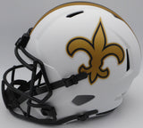 Alvin Kamara Autographed Lunar Eclipse White Full Size Replica Helmet New Orleans Saints (Smudged) Beckett BAS QR #1W403055