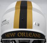 Alvin Kamara Autographed Lunar Eclipse White Full Size Replica Helmet New Orleans Saints (Smudged) Beckett BAS QR #1W403055