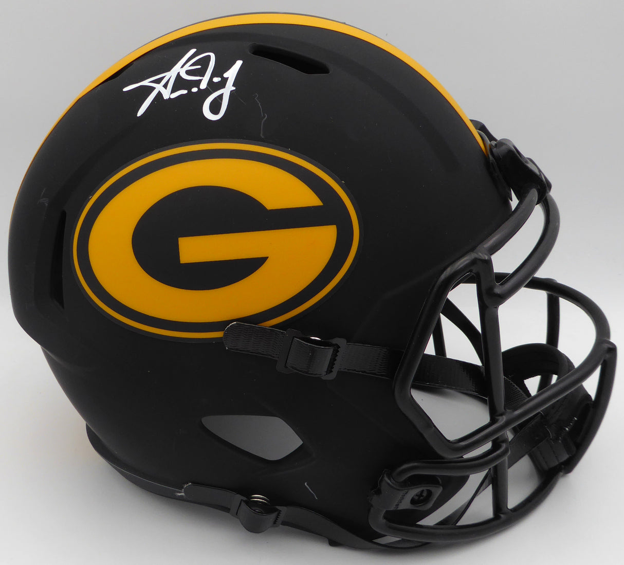 Aaron Jones Autographed Eclipse Black Full Size Replica Helmet Green Bay Packers Beckett BAS QR #1W406073