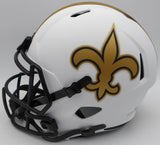 Alvin Kamara Autographed Lunar Eclipse White Full Size Replica Helmet New Orleans Saints (Smudged) Beckett BAS QR #1W403532