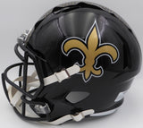 Drew Brees Autographed Alternate Black Full Size Replica Helmet New Orleans Saints (Bubbled Decal) Beckett BAS QR #W717761