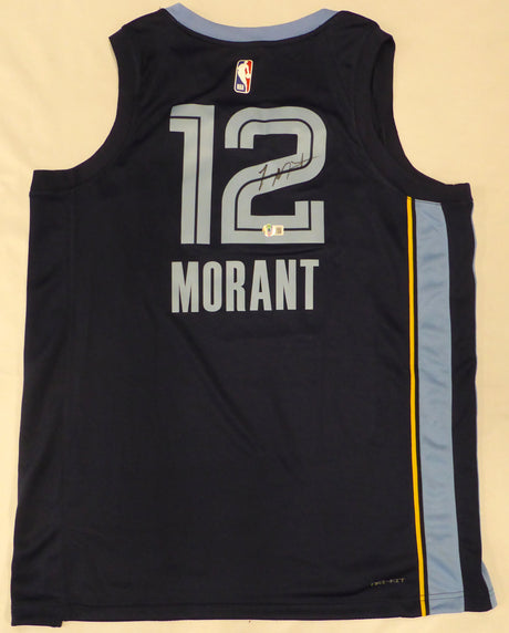 Memphis Grizzlies Ja Morant Autographed Dark Blue Nike Icon Swingman Edition Jersey Size L Beckett BAS QR #BJ34616
